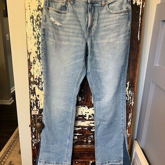 NWT American Eagle stretch raw hem women’s festival wide leg jeans. Size 12 Reg - Picture 1 of 14